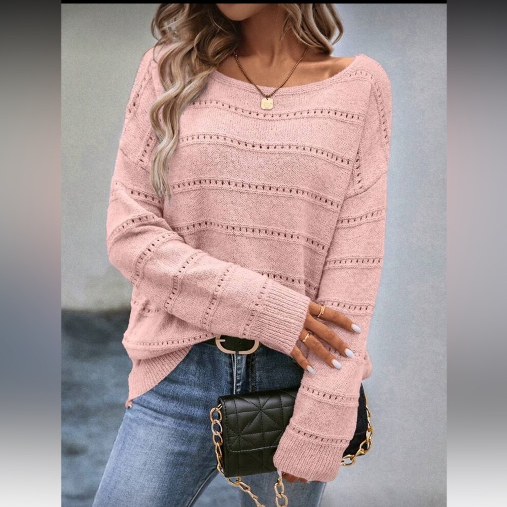 NWOT Emery Rose Drop Shoulder Pointelle Knit Sweater, Size M, Pink